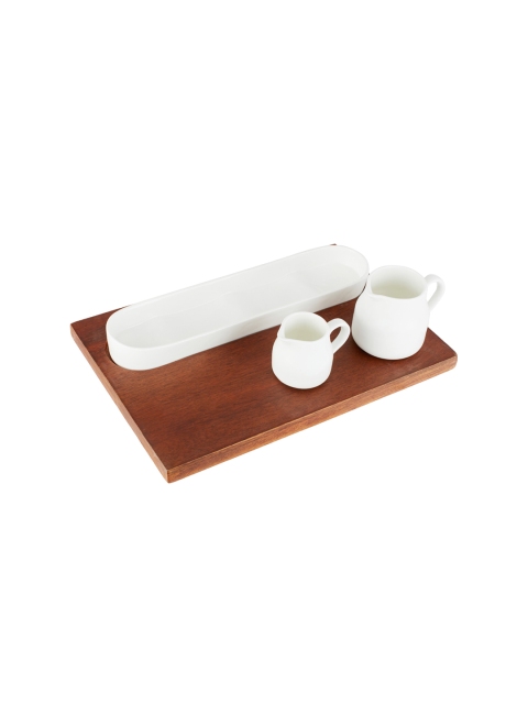 SONG BIRD Brown & White Solid 4 Piece Appetizer Set