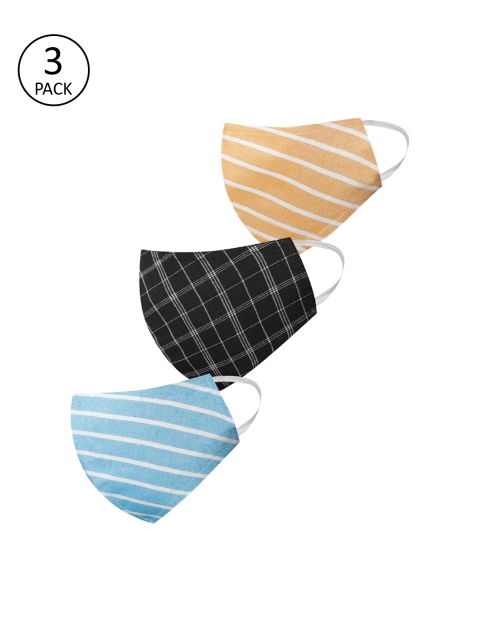 VASTRAMAY Unisex 3 Pcs Printed 3-Ply Anti-Pollution Reusable Cloth Masks, Black