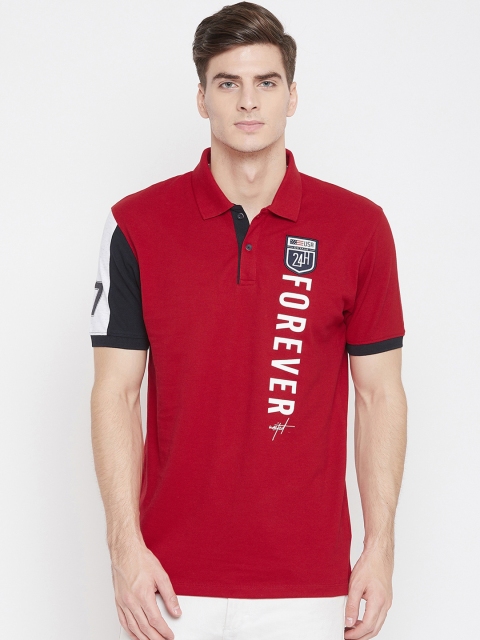 Octave Men Red Printed Polo Collar T-shirt
