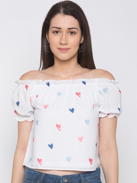 Globus Women White & Blue Printed Top