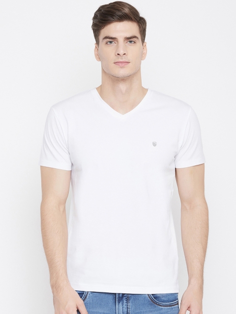 Octave Men White Solid V-Neck T-shirt