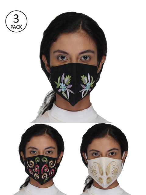 Anekaant Women 3 Pcs 3-Ply Reusable 3-Ply Cotton Embroidered Fabric Fashion Masks, Multi
Anekaant Women 3 Pcs 3-Ply Reusable 3-Ply Cotton Embroidered Fabric Fashion Masks, Multi