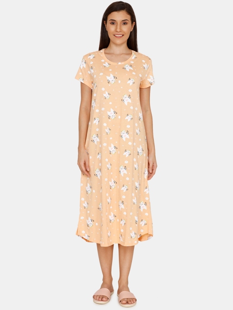 Zivame Peach-Coloured & White Printed Nightdress ZI60JGFASH