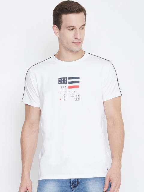 Octave Men White Printed Round Neck T-shirt