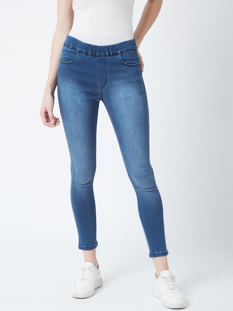 Devis Women Blue Solid Skinny-Fit Cropped Denim Jeggings