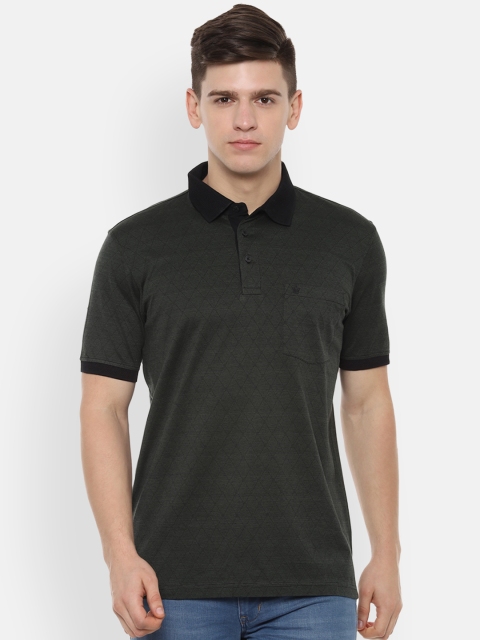 Louis Philippe Men Olive Green Self Design Polo Collar T-shirt