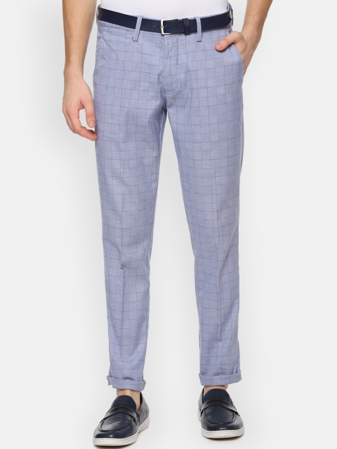 Louis Philippe Sport Men Blue & Black Slim Fit Checked Regular Trousers