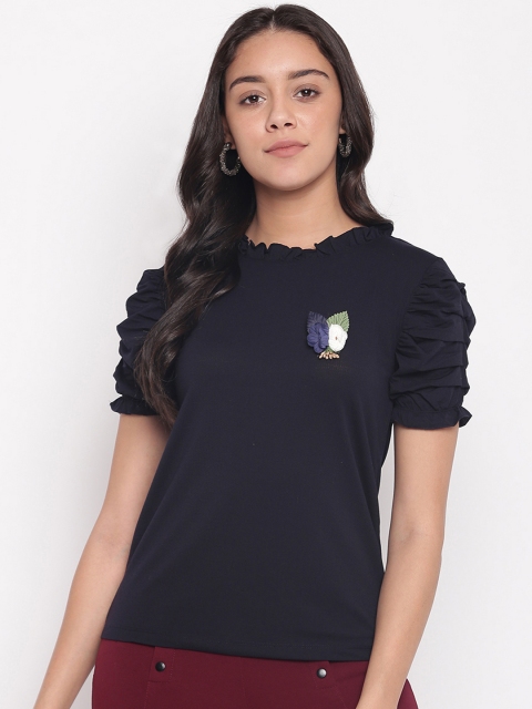 Miss Grace Women Navy Blue Solid Top