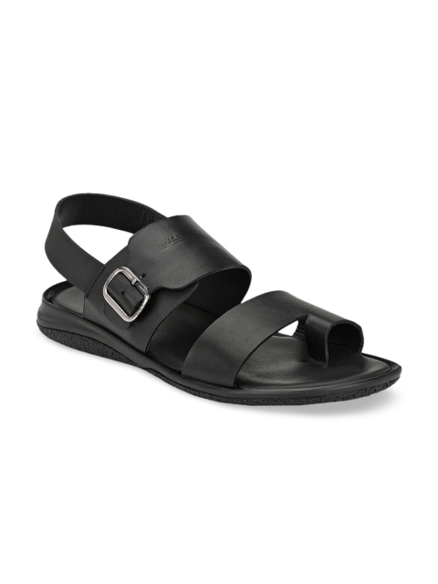 Hitz Men Black Leather Comfort Sandals