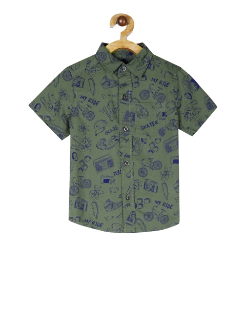 The Childrens Place Boys Green Regular Fit Printed Casual Shirt