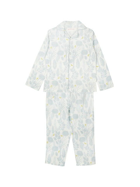 My Little Lambs Girls White & Grey Printed Night suit
