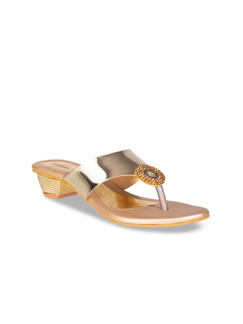 Khadims Women Gold-Toned Embellished Block Heels