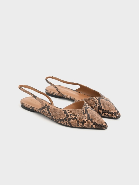 CHARLES & KEITH Women Brown Printed PU Flats