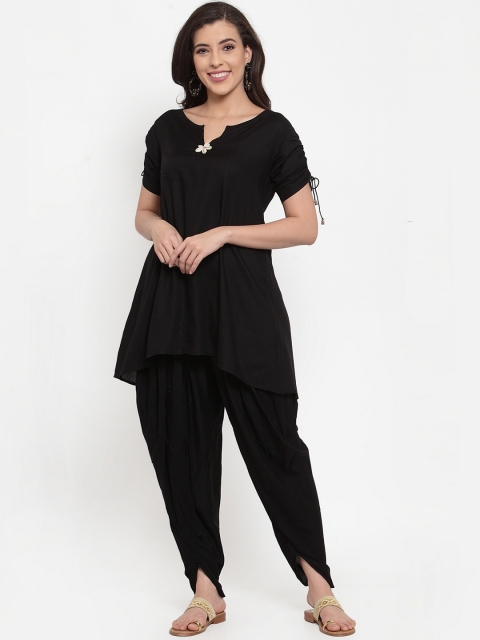 Just Wow Women Black Solid Tunic with Dhoti Pants