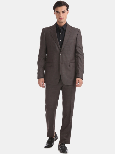 Arrow Men Brown Self-Design Regular-Fit Single-Breasted Pure Woolen Formal Suit