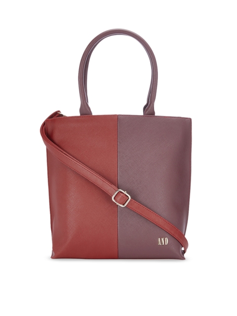 AND Red & Burgundy Colourblocked Tote Bag