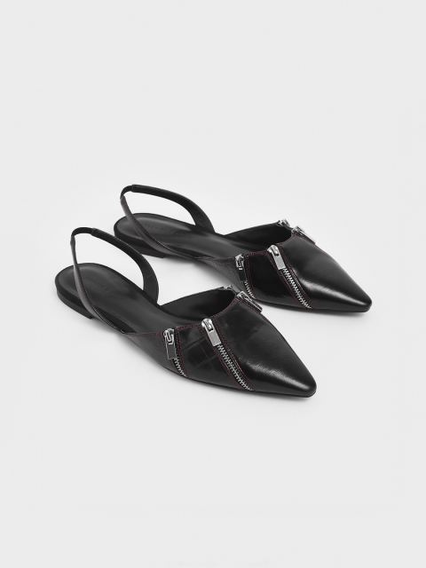 CHARLES & KEITH Women Black Textured Mules
