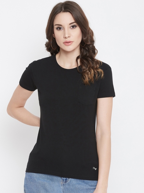 Plagg Women Black Solid Round Neck T-shirt