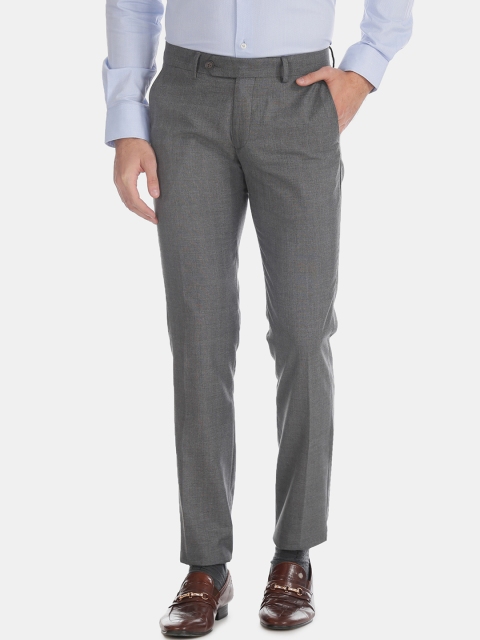 AD By Arvind Men Grey Slim Fit Solid Formal Trousers