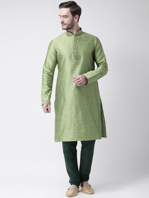 Chitwan Mohan Men Green Self Design Kurta with Churidar