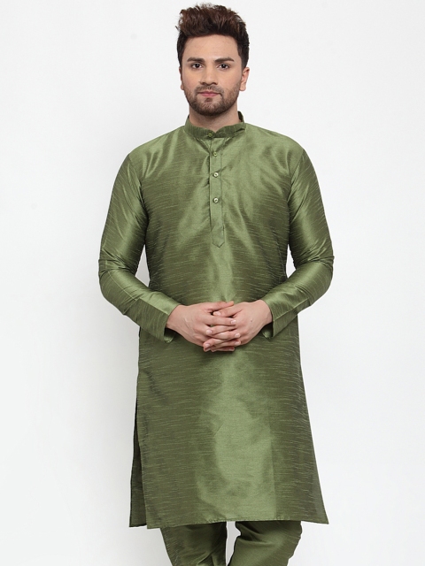 Jompers Men Olive Green Solid Straight Kurta