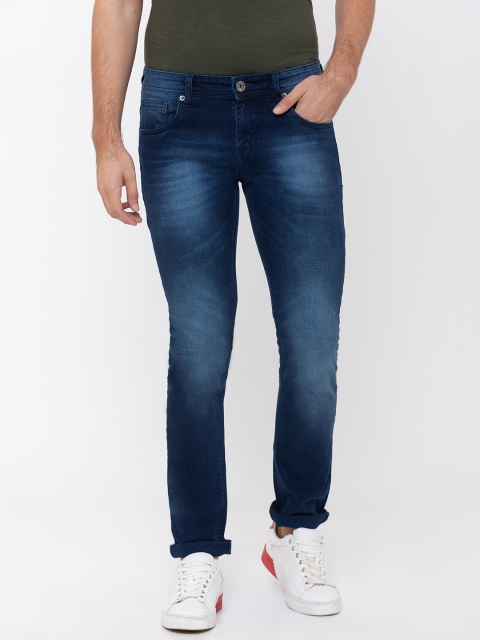 Globus Men Blue Washed Slim Fit Mid-Rise Clean Look Stretchable Jeans