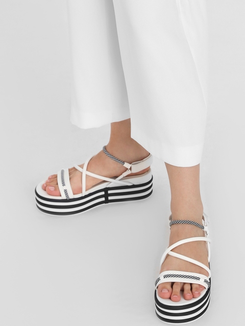 CHARLES & KEITH Women White Striped Heels