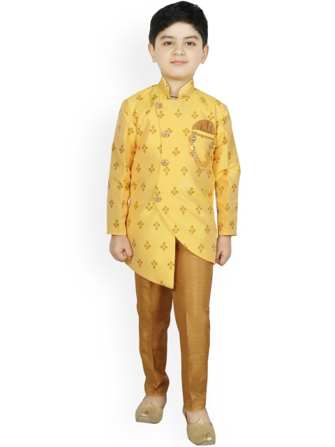 SG YUVRAJ Boys Yellow & Beige Printed sherwani Set