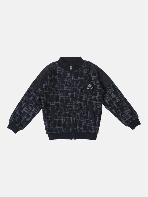 Lil Tomatoes Boys Black & Navy Blue Self Design Sweatshirt