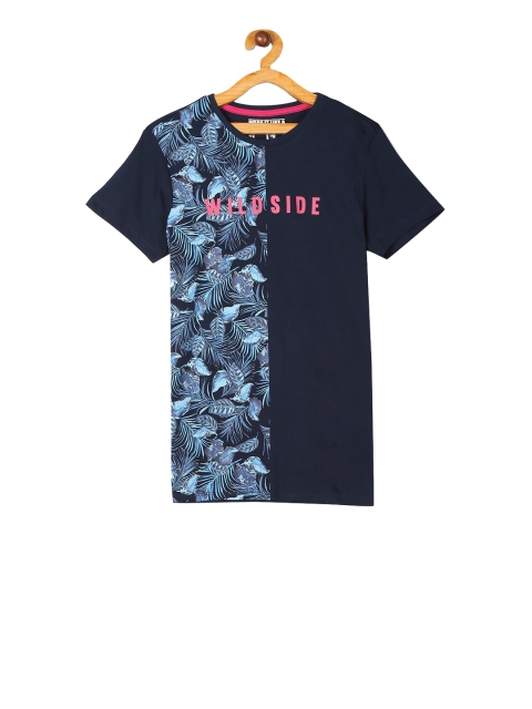 Flying Machine Boys Blue Printed Round Neck T-shirt