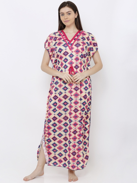 Pretty Awesome Cream-Coloured & Red Printed Nightdress