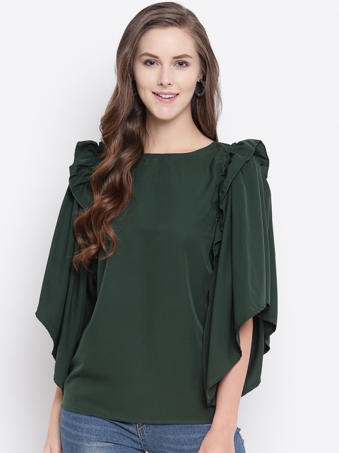 RIVI Women Green Solid Ruffled Top