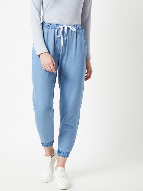 Miss Chase Women Blue Jogger Mid-Rise Clean Look Stretchable Jeans