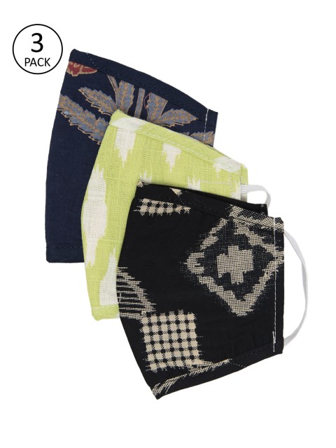Myshka Unisex Pack Of 3 Printed 3-Ply Reusable Cloth Mask, Fluorescent green