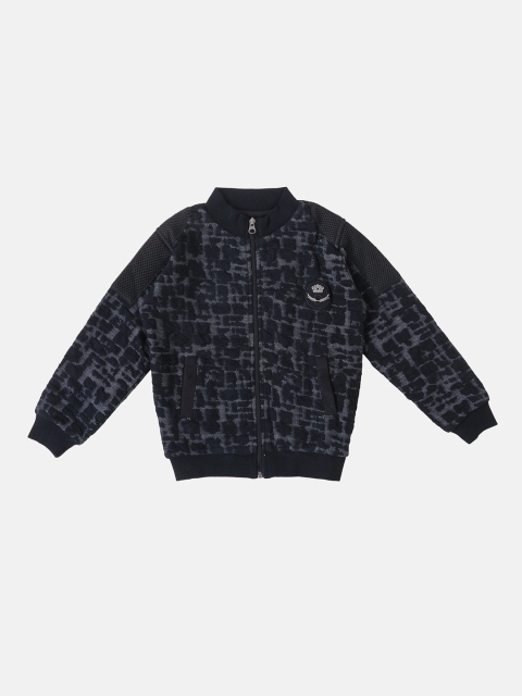 Lil Tomatoes Boys Black Printed Open Front Jacket