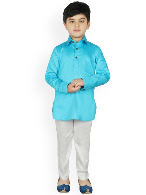 SG YUVRAJ Boys Turquoise Blue & White Solid Kurta with Trousers