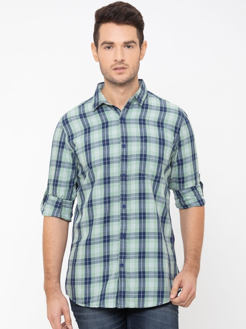 Globus Men Green & Blue Regular Fit Checked Casual Shirt