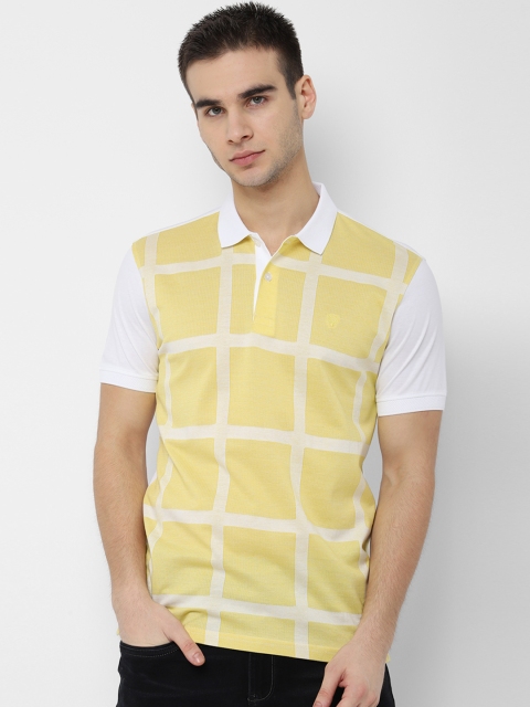 Allen Solly Men Yellow Checked Polo Collar T-shirt