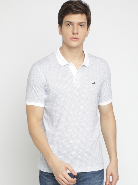 Crocodile Men White & Grey Printed Polo Collar T-shirt