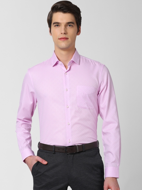 Peter England Elite Men Pink & White Slim Fit Printed Formal Shirt