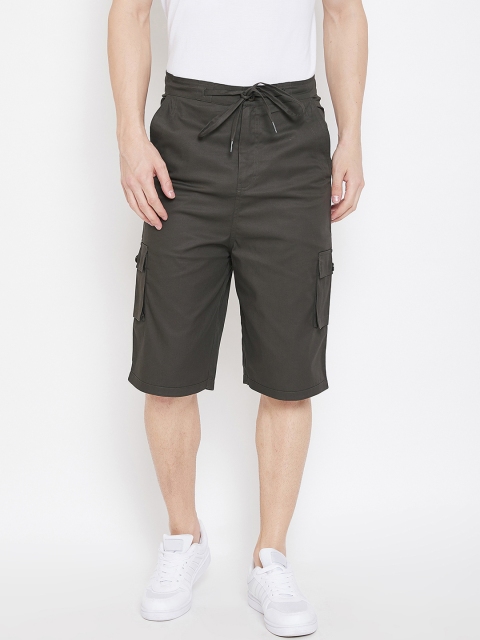 Hypernation Men Brown Solid Regular Fit Cargo Shorts