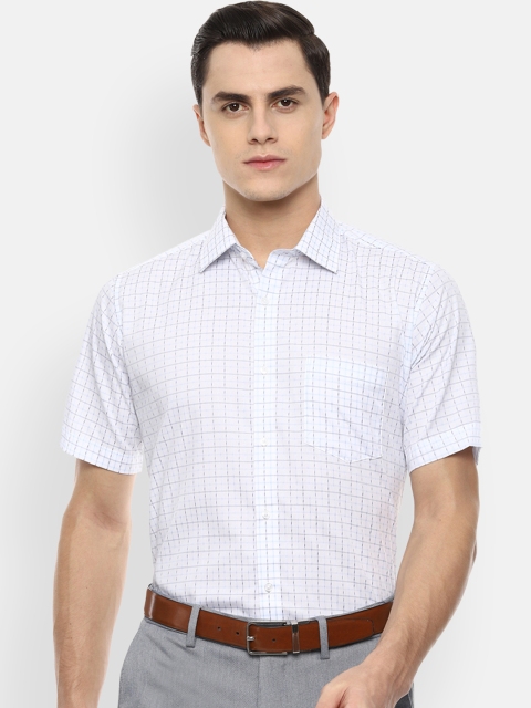Van Heusen Men White Regular Fit Checked Formal Shirt