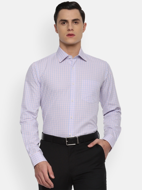 Van Heusen Men Blue & Orange Slim Fit Checked Formal Shirt