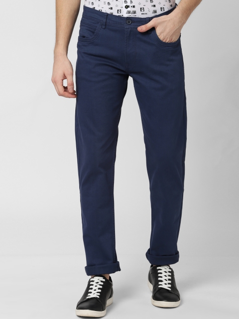 Peter England Casuals Men Navy Blue Slim Fit Solid Regular Trousers