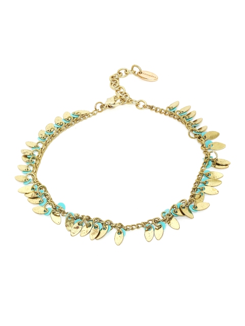 Chumbak Gold-Toned & Teal Blue Lustrous Petals Anklet