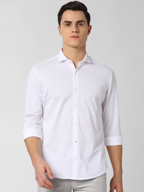 Peter England Men White Slim Fit Self Design Casual Shirt