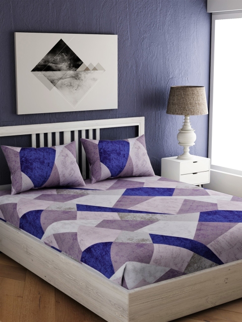 EverHOME Multicoloured Geometric 210 TC Cotton 1 Queen Bedsheet with 2 Pillow Covers, Multi