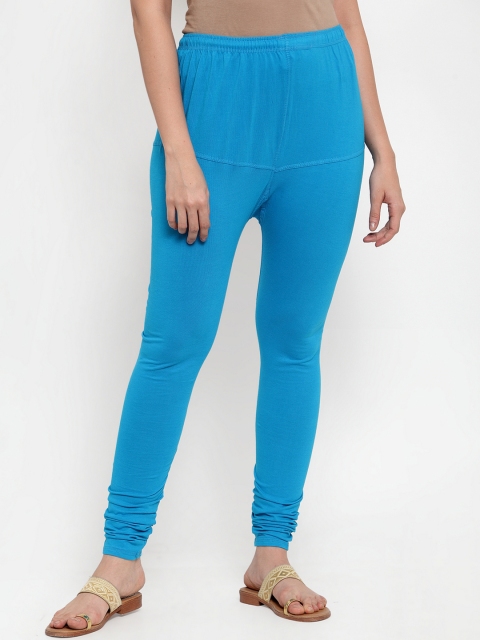 Jompers Women Turquoise Blue Solid Churidar-Length Leggings