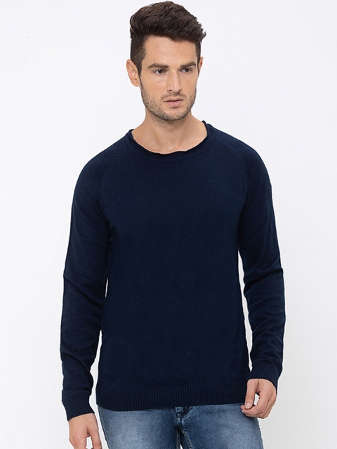 Globus Men Navy Blue Solid Pullover Sweater