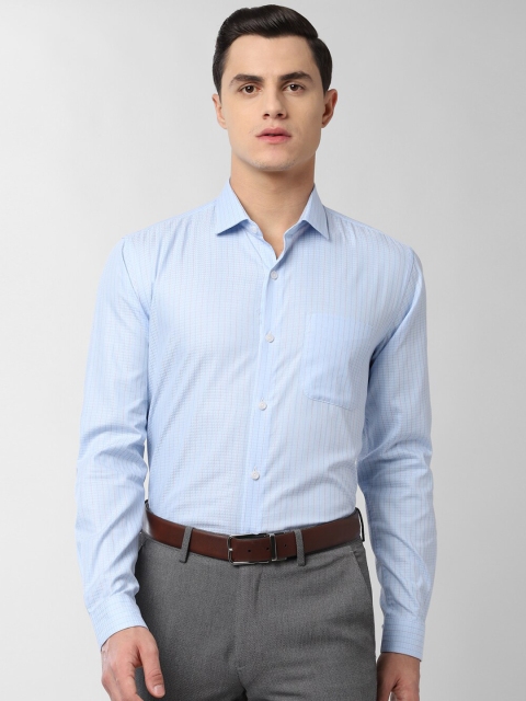 Peter England Elite Men Blue Checked Formal Shirt